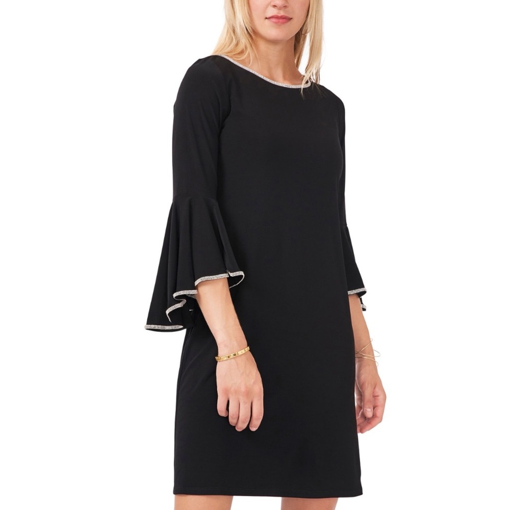 MSK Black Rhinestone-Trim Bell-Sleeve Dress